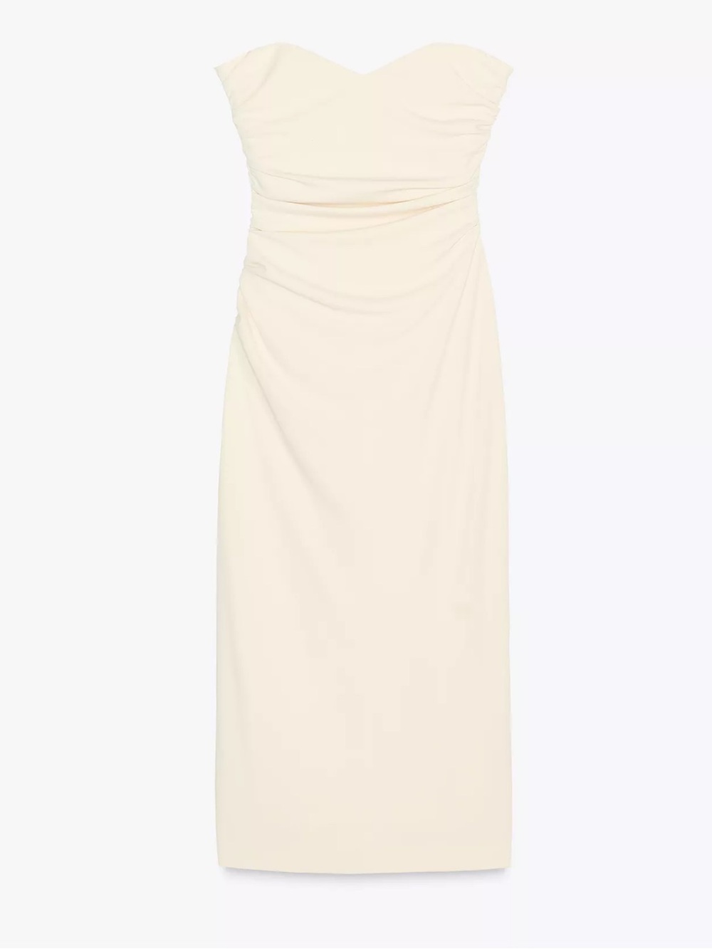 NWT Zara Strapless Ivory Ruched Midi Dress